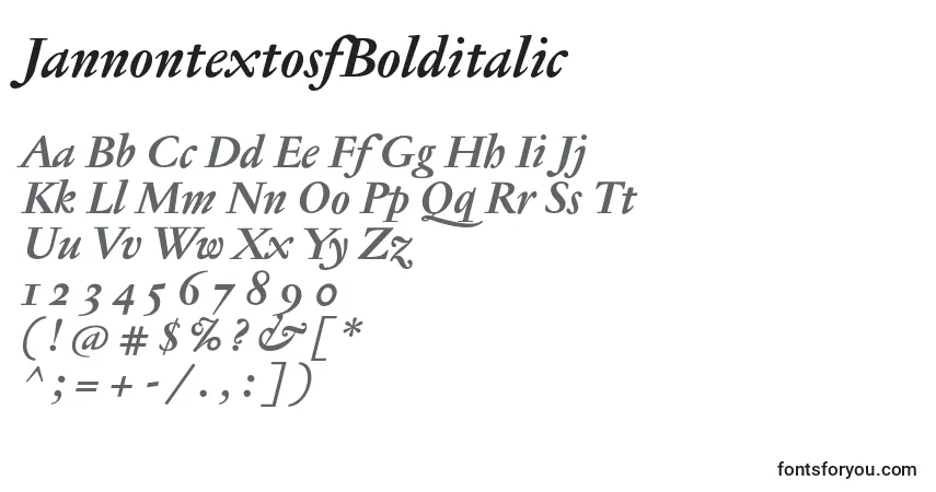 Czcionka JannontextosfBolditalic – alfabet, cyfry, specjalne znaki