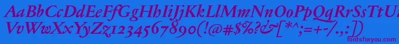 JannontextosfBolditalic-Schriftart – Violette Schriften auf blauem Hintergrund
