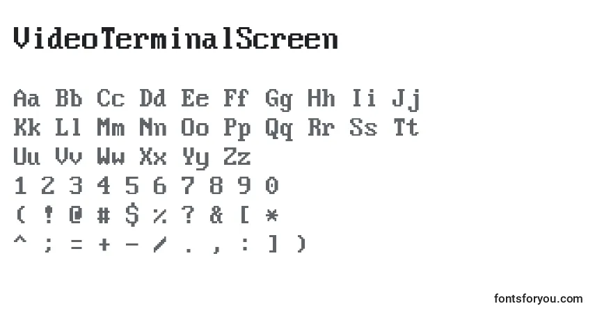 Czcionka VideoTerminalScreen – alfabet, cyfry, specjalne znaki