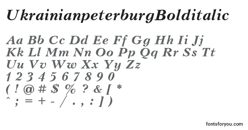 Czcionka UkrainianpeterburgBolditalic – alfabet, cyfry, specjalne znaki