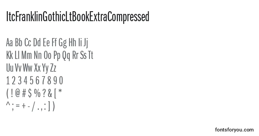 A fonte ItcFranklinGothicLtBookExtraCompressed – alfabeto, números, caracteres especiais
