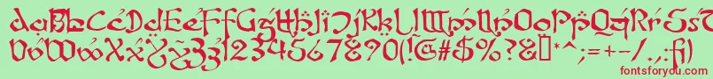 フォントFanjoLeoda – 赤い文字の緑の背景