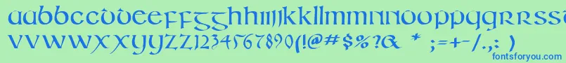 Czcionka Irishuncialphabet – niebieskie czcionki na zielonym tle