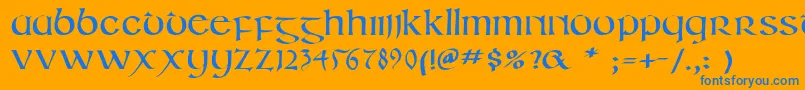 Fonte Irishuncialphabet – fontes azuis em um fundo laranja