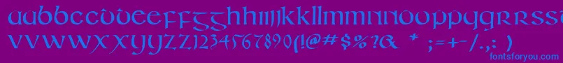 Fonte Irishuncialphabet – fontes azuis em um fundo violeta