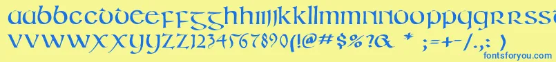 Fonte Irishuncialphabet – fontes azuis em um fundo amarelo