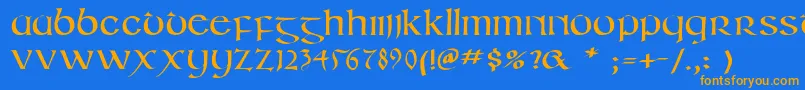 フォントIrishuncialphabet – オレンジ色の文字が青い背景にあります。