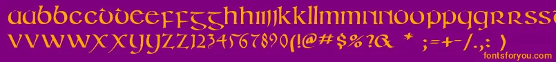 Irishuncialphabet-Schriftart – Orangefarbene Schriften auf violettem Hintergrund