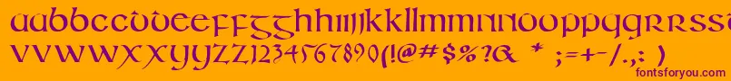 Irishuncialphabet-Schriftart – Violette Schriften auf orangefarbenem Hintergrund