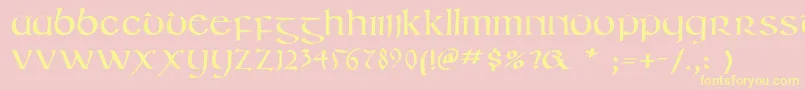 Irishuncialphabet-Schriftart – Gelbe Schriften auf rosa Hintergrund