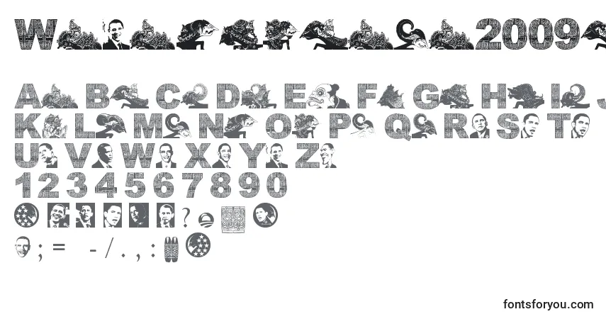 Czcionka Wayangobama2009b – alfabet, cyfry, specjalne znaki