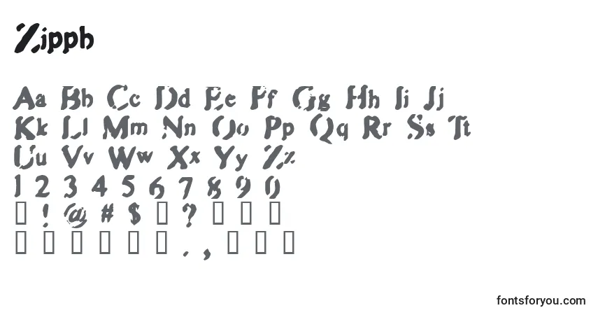 Czcionka Zippb – alfabet, cyfry, specjalne znaki