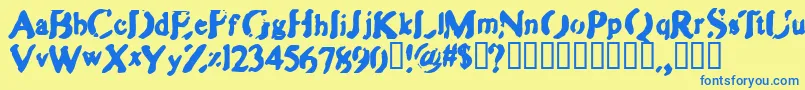 フォントZippb – 青い文字が黄色の背景にあります。