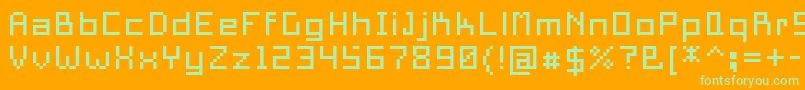 PixelSquare10-Schriftart – Grüne Schriften auf orangefarbenem Hintergrund