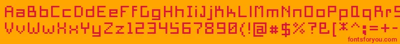 PixelSquare10-fontti – punaiset fontit oranssilla taustalla