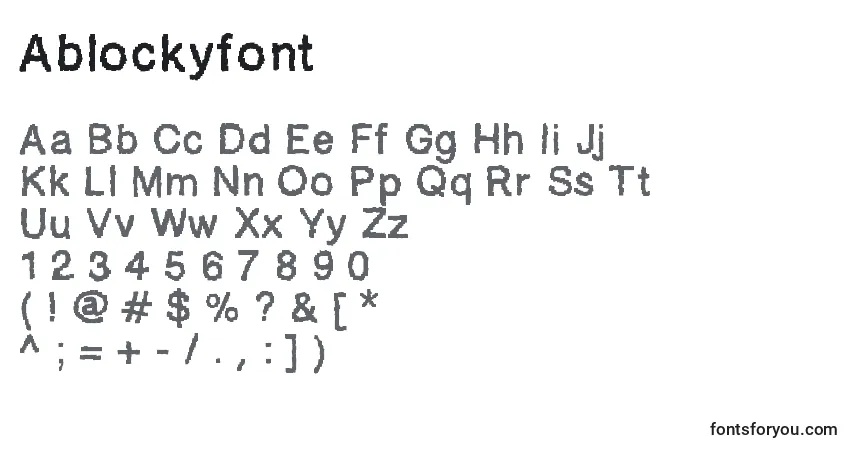 Czcionka Ablockyfont – alfabet, cyfry, specjalne znaki