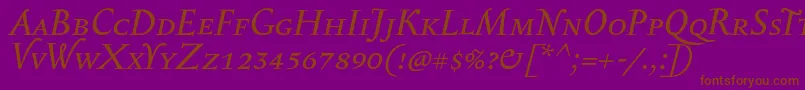 SerapioniiscItalic-Schriftart – Braune Schriften auf violettem Hintergrund