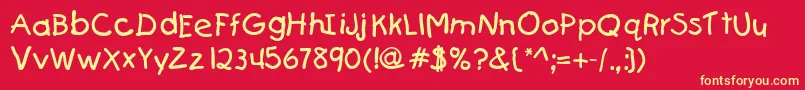 KiddydbNormal-Schriftart – Gelbe Schriften auf rotem Hintergrund