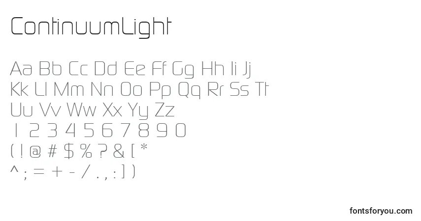 Schriftart ContinuumLight – Alphabet, Zahlen, spezielle Symbole