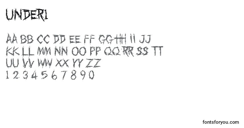 Czcionka Under1 – alfabet, cyfry, specjalne znaki