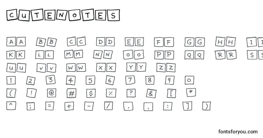 Czcionka CuteNotes – alfabet, cyfry, specjalne znaki