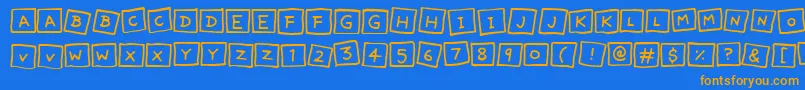 フォントCuteNotes – オレンジ色の文字が青い背景にあります。