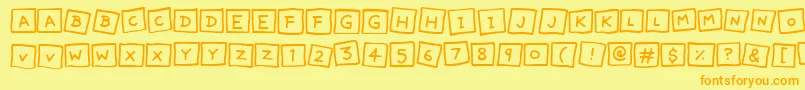 フォントCuteNotes – オレンジの文字が黄色の背景にあります。