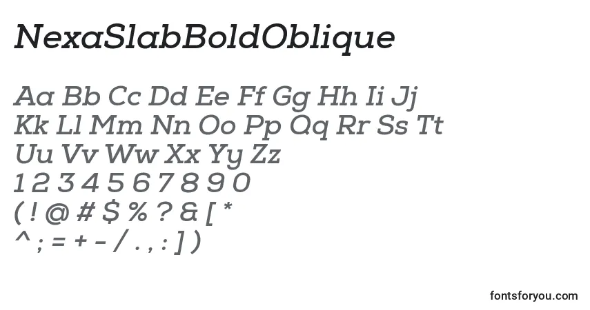 Шрифт NexaSlabBoldOblique – алфавит, цифры, специальные символы