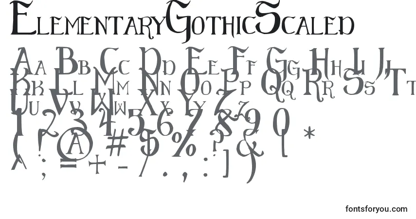 Schriftart ElementaryGothicScaled – Alphabet, Zahlen, spezielle Symbole