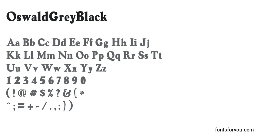A fonte OswaldGreyBlack – alfabeto, números, caracteres especiais