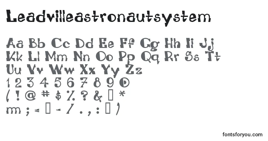 Leadvilleastronautsystem-fontti – aakkoset, numerot, erikoismerkit