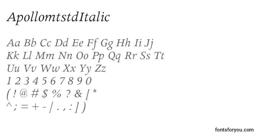 A fonte ApollomtstdItalic – alfabeto, números, caracteres especiais