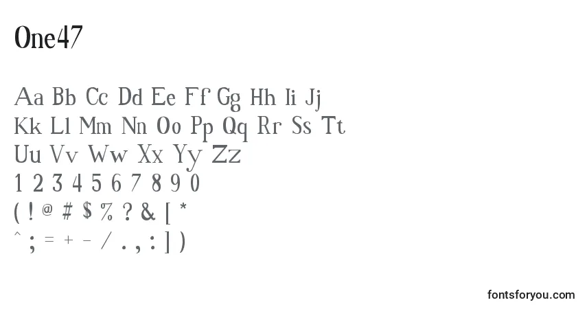 A fonte One47 – alfabeto, números, caracteres especiais