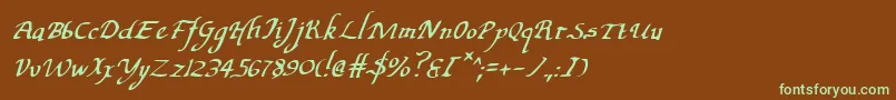 フォントValleyForgeItalic – 緑色の文字が茶色の背景にあります。