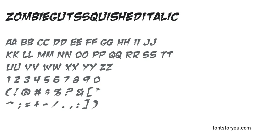 Шрифт ZombieGutsSquishedItalic – алфавит, цифры, специальные символы