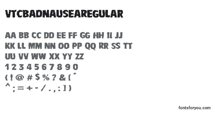 A fonte VtcbadnauseaRegular – alfabeto, números, caracteres especiais