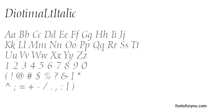 A fonte DiotimaLtItalic – alfabeto, números, caracteres especiais