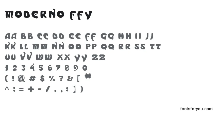 Schriftart Moderno ffy – Alphabet, Zahlen, spezielle Symbole