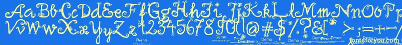 FirlefanzDemo-Schriftart – Gelbe Schriften auf blauem Hintergrund