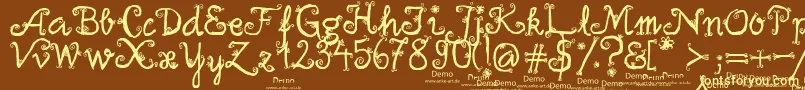 FirlefanzDemo-Schriftart – Gelbe Schriften auf braunem Hintergrund