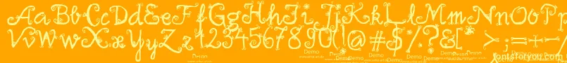 FirlefanzDemo-Schriftart – Gelbe Schriften auf orangefarbenem Hintergrund