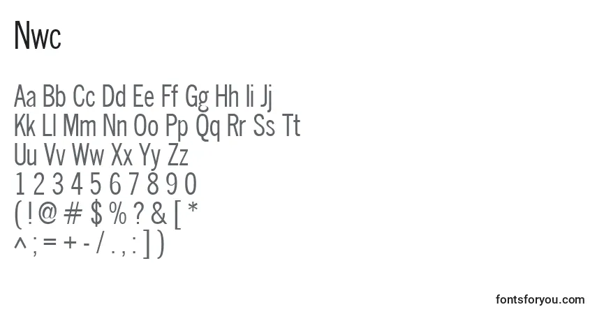 A fonte Nwc – alfabeto, números, caracteres especiais