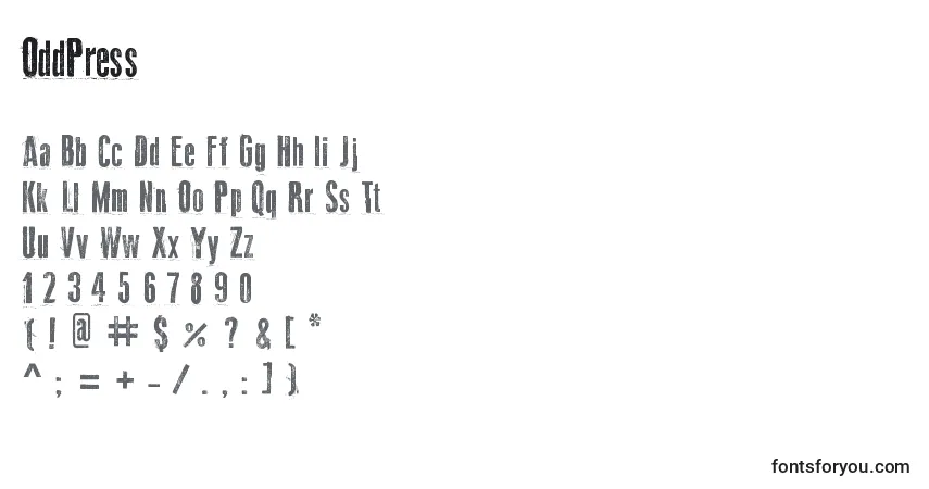 Czcionka OddPress – alfabet, cyfry, specjalne znaki