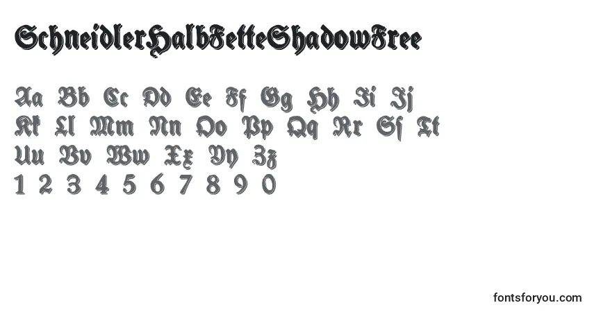 Schriftart SchneidlerHalbFetteShadowFree (38952) – Alphabet, Zahlen, spezielle Symbole