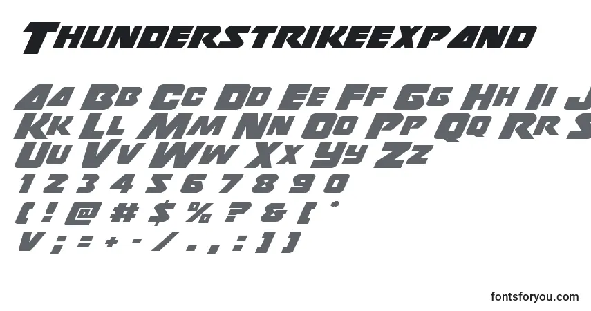 Schriftart Thunderstrikeexpand – Alphabet, Zahlen, spezielle Symbole