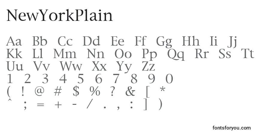 Czcionka NewYorkPlain – alfabet, cyfry, specjalne znaki