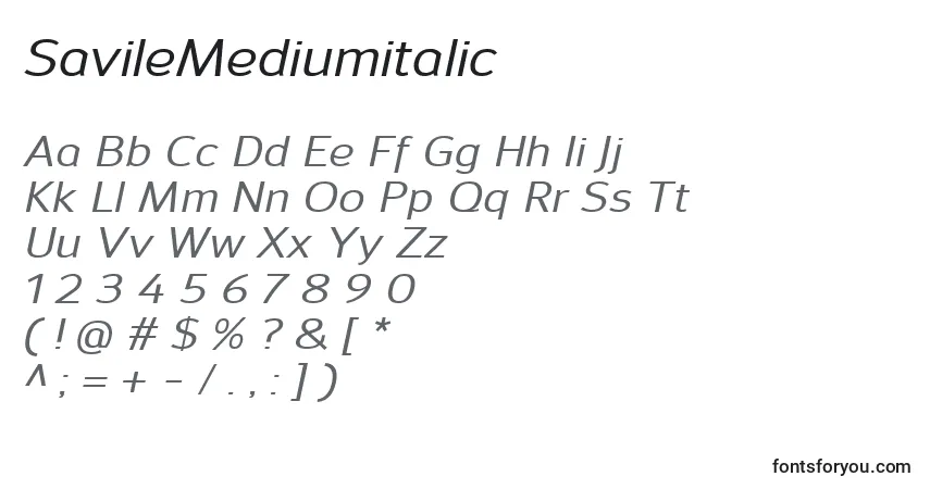 Schriftart SavileMediumitalic – Alphabet, Zahlen, spezielle Symbole