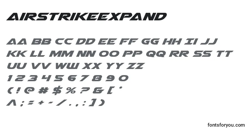 Шрифт Airstrikeexpand – алфавит, цифры, специальные символы