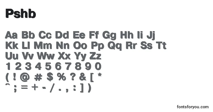 Czcionka Pshb – alfabet, cyfry, specjalne znaki