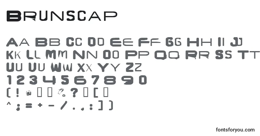 Czcionka Brunscap – alfabet, cyfry, specjalne znaki